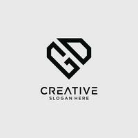 Creative style gd letter logo design template with diamond shape icon vector