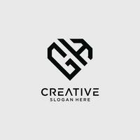 Creative style gh letter logo design template with diamond shape icon vector