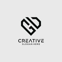 Creative style gu letter logo design template with diamond shape icon vector