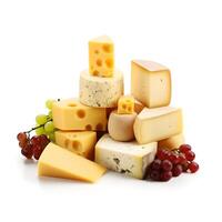 set of cheeses with white background AI Generative photo