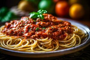 espaguetis con carne salsa generado ai foto