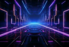 Ai Generative Neon illuminated futuristic backdrop realistic image, ultra hd, high design very detailed photo