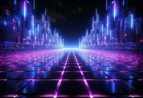 Ai Generative Neon illuminated futuristic backdrop realistic image, ultra hd, high design very detailed photo