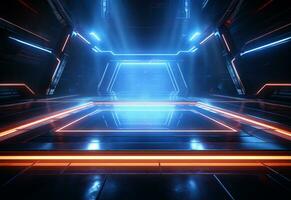 Ai Generative Neon illuminated futuristic backdrop realistic image, ultra hd, high design very detailed photo