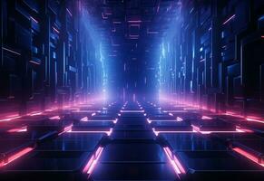 Ai Generative Neon illuminated futuristic backdrop realistic image, ultra hd, high design very detailed photo