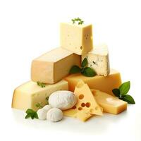 set of cheeses with white background AI Generative photo