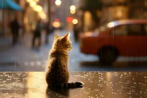 cat in rainy day generated AI photo