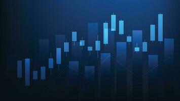 Financial business statistics with bar graph and candlestick chart show stock market price on dark blue background vector