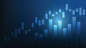 Financial business statistics with bar graph and candlestick chart show stock market price on dark blue background vector