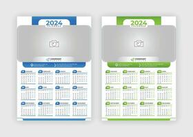 Wall Calendar 2024 Modern Simple One Page Design Corporate Business Annual Planner Template Set-Week Starts On Monday. vector