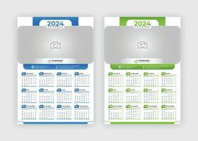 Wall Calendar 2024 Modern Simple One Page Design Corporate Business Annual Planner Template Set-Week Starts On Monday. vector