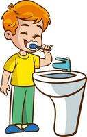 Vector illustration of cute little children brushing his teeth