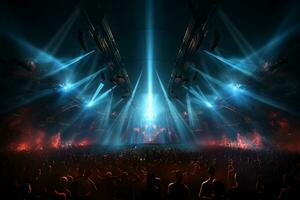 Ai generative Crowded Concert Stage Scenery With Spotlights and Colored Lights realistic image, ultra hd photo