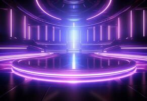 Ai Generative Neon illuminated futuristic backdrop realistic image, ultra hd, high design very detailed photo