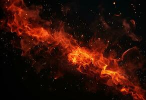 Ai generative Fire Particles On Hot Black Background realistic image, ultra hd, high design very detailed photo