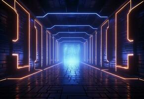 Ai Generative Neon illuminated futuristic backdrop realistic image, ultra hd, high design very detailed photo