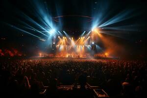 Ai generative Crowded Concert Stage Scenery With Spotlights and Colored Lights realistic image, ultra hd photo