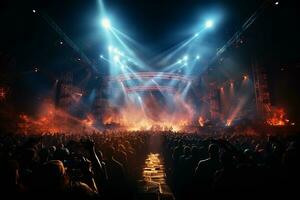 Ai generative Crowded Concert Stage Scenery With Spotlights and Colored Lights realistic image, ultra hd photo