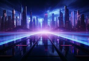 Ai Generative Neon illuminated futuristic backdrop realistic image, ultra hd, high design very detailed photo