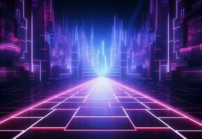 Ai Generative Neon illuminated futuristic backdrop realistic image, ultra hd, high design very detailed photo