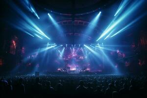 Ai generative Crowded Concert Stage Scenery With Spotlights and Colored Lights realistic image, ultra hd photo