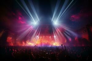 Ai generative Crowded Concert Stage Scenery With Spotlights and Colored Lights realistic image, ultra hd photo