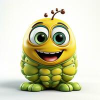 3d cartoon cute green caterpillar ai photo