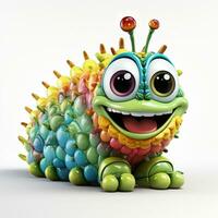 3d cartoon cute green caterpillar ai photo