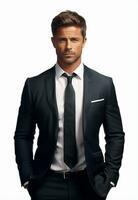 Ai generative Business man in a suit white transparent background photo