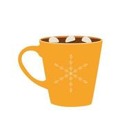 Cup with Hot drink. Coffee with marshmallows in a yellow cup. Vector illustration