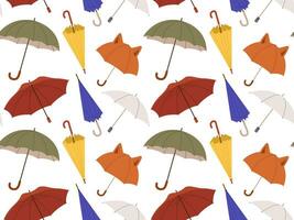 Different Umbrellas in various positions seamless pattern. Open and folded umbrellas. Vector illustration in flat style