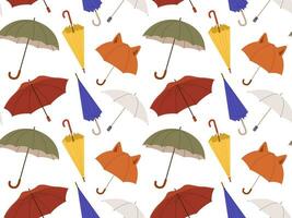 Different Umbrellas in various positions seamless pattern. Open and folded umbrellas. Vector illustration in flat style