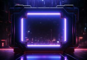 Ai Generative Neon illuminated futuristic backdrop realistic image, ultra hd, high design very detailed photo