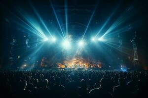 Ai generative Crowded Concert Stage Scenery With Spotlights and Colored Lights realistic image, ultra hd photo