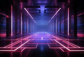 Ai Generative Neon illuminated futuristic backdrop realistic image, ultra hd, high design very detailed photo