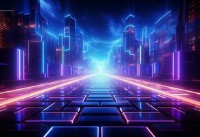 Ai Generative Neon illuminated futuristic backdrop realistic image, ultra hd, high design very detailed photo