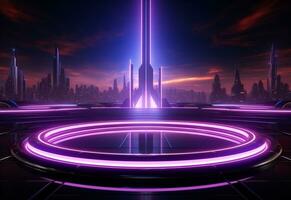 Ai Generative Neon illuminated futuristic backdrop realistic image, ultra hd, high design very detailed photo