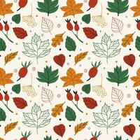 Vector seamless pattern with leaves and berries in cozy colors. hand drawn vector background for scrapbooking, textile or book covers, wallpapers, design, graphic art, printing, hobby, invitation.