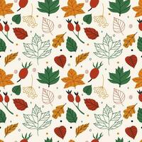 Vector seamless pattern with leaves and berries in cozy colors. hand drawn vector background for scrapbooking, textile or book covers, wallpapers, design, graphic art, printing, hobby, invitation.