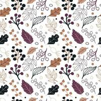 Vector seamless pattern with leaves and berries in cozy colors. hand drawn vector background for scrapbooking, textile or book covers, wallpapers, design, graphic art, printing, hobby, invitation.