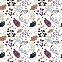 Vector seamless pattern with leaves and berries in cozy colors. hand drawn vector background for scrapbooking, textile or book covers, wallpapers, design, graphic art, printing, hobby, invitation.