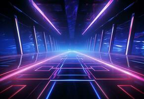 Ai Generative Neon illuminated futuristic backdrop realistic image, ultra hd, high design very detailed photo