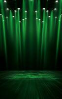Ai generative Backdrop With Illumination Of green Spotlights For Flyers realistic image, ultra hd, high design very detailed photo