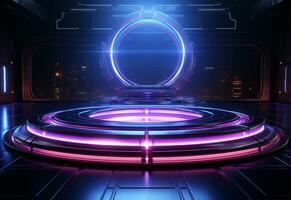 Ai Generative Neon illuminated futuristic backdrop realistic image, ultra hd, high design very detailed photo