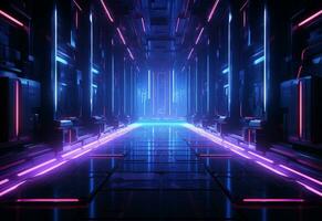 Ai Generative Neon illuminated futuristic backdrop realistic image, ultra hd, high design very detailed photo