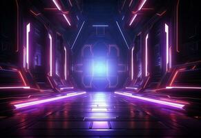 Ai Generative Neon illuminated futuristic backdrop realistic image, ultra hd, high design very detailed photo