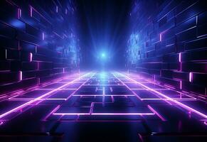 Ai Generative Neon illuminated futuristic backdrop realistic image, ultra hd, high design very detailed photo