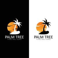 Coco árbol logo, palma árbol puesta de sol playa vector, elegante minimalista sencillo diseño, símbolo modelo icono vector