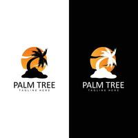 Coco árbol logo, palma árbol puesta de sol playa vector, elegante minimalista sencillo diseño, símbolo modelo icono vector