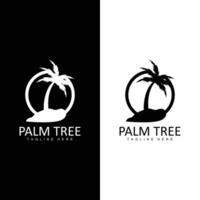 Coco árbol logo, palma árbol puesta de sol playa vector, elegante minimalista sencillo diseño, símbolo modelo icono vector